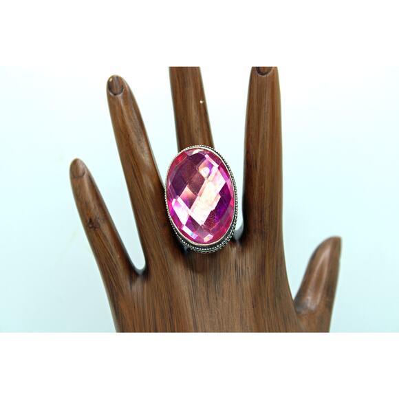 Silver-tone Pink Rhinestone Statement Ring - Picture 4 of 5